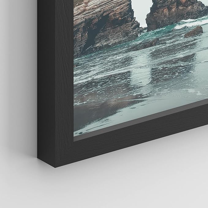 SIGNWIN Framed Rocky Storm Cloud Sky Beach Ocean Wall Art, Set of 4 Landscape Colorful Wall Decor Prints, Nature Wilderness Wall Décor for Living Room, Bedroom - 12"x16" Black