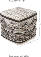 REDEARTH · Tufted Pouf Ottoman with Filler Textured Storage Cube Bean Bag Pouffe Footrest Living Room, Bedroom, Nursery, Indoor, Covered Patio; 100% Cotton (17.5"X17.5"X17.5", Black Jasper)