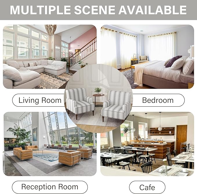 UIXE Stripe Accent Chairs Set of 2, Living Room Arm Chair Modern Nailhead Trim Club Armchair, Comfy Upholstered Sofa Lounge Seat Reading Seat Bedroom Side Seating for Home Office, Gray