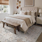 GENIMO 5x8 Area Rugs for Living Room, Machine Washable Low Pile Rugs, Chenille Non Slip Vintage Rug for Bedroom, Dining Room, Home Office, Light Taupe Brown