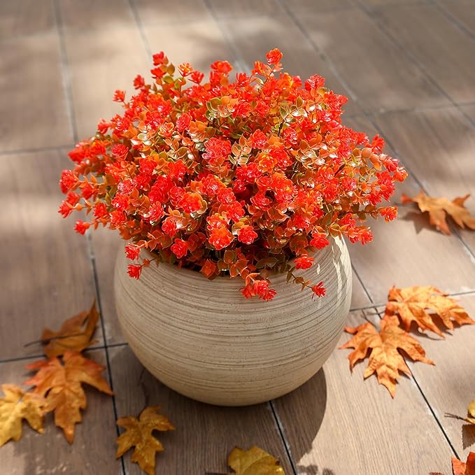 alyptus Artificial Fall Mums – 12 Bundles Fake Outdoor Fall Flowers with Greenery, UV Resistant No-Fade Faux Plants for Porch, Patio, Garden, Office & Thanksgiving Décor