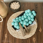 OMISHE 76" Long Extra Large Wood Bead Garland Aqua Teal with 1.6" Diameter Wooden Beads and Tassels, Rustic Farmhouse Country Decorative Beads for Home Decor, Aqua Teal