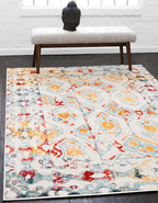 Unique Loom Rosso Collection Vintage, Geometric, Bohemian, Traditional, Distressed, Southwestern Area Rug, 4' 0" x 6' 0", Multi/Ivory