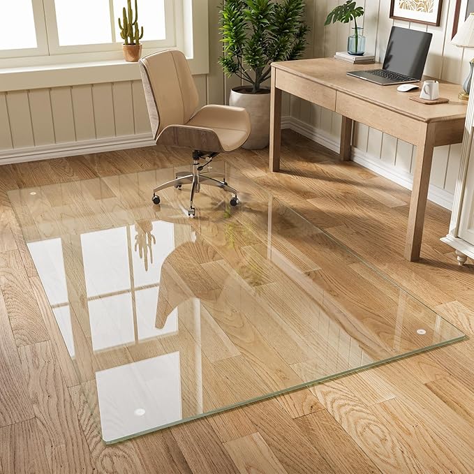 Glass Chair Mat 48" x 80" Heavy Duty Tempered Glass Mat, Office Glass Floor Mat with Round Corner and Polished Edge for Smooth Glide, Carpet Hardwood Floor Protector