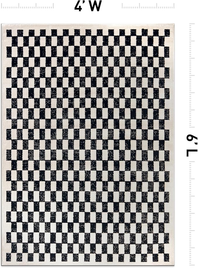 Rugshop Black and White Checkered Area Rug – High-Contrast Grid Pattern Carpet for Living Room, Bedroom, or Dorm – Trendy Contemporary Soft Floor Décor 4' x 6' Black