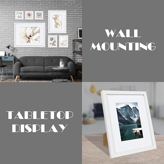 8x10 White Picture Frames set of 3, Made of Wooden and Glass Photo frame - Displays Picture 5x7 with Mat or 8 x 10 without Mat, Desktop & Wall Collage Frame set