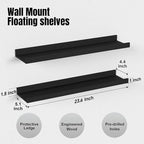 RICHER HOUSE 3 Set Floating Shelves for Wall, Black Wall Mounted Shelves with Lip for Storage, Display Picture Ledge Shelf for Bedroom Bathroom Kitchen Living Room Decor, Modern Black