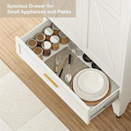 71 "Farmhouse Metal Filing Cabinet with a Drawer and 4 Adjustable Shelves, with 2 Large barn Door White Kitchen Cabinets, Metal Food Cabinets for Home, Kitchen, Dining/Living Room (White)