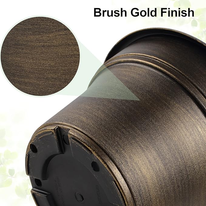 Plant Planters Pots Set of 4 Pack 13 Inch，Large Plastic Flower Pot for Indoor Plants with Drainage Holes & Trays, Resin Decorative Container Sets with Saucer for House Outdoor Garden Plant Dark Gold