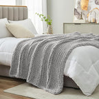 Amélie Home Chunky Knit Throw Blanket for Couch, Soft Chenille Crochet Blanket for Children, 40"x50", Light Grey