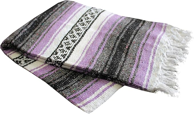 Del Mex Classic Mexican Blanket, Large Authentic Woven Falsa Throw (70"x50"), Artisan Southwest Décor for Beach, Yoga, Outdoors (Lavender)