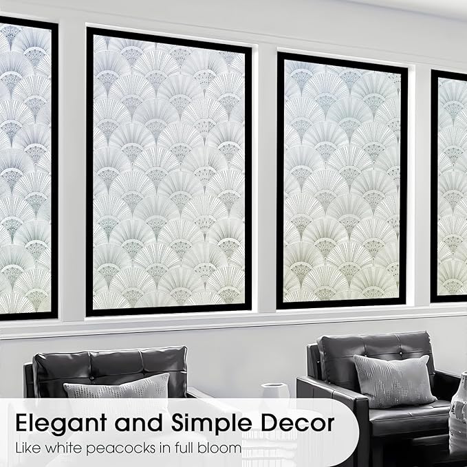 Beautyhero Window Privacy Film, Frosted Reeded Glass Cling, 3D Decorative Coverings with UV Blocking, Static Cling Tint for Bathroom Doors Cabinet