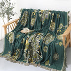 Snycler Boho Throw Blanket for Bed - 100% Cotton Ultra Soft Rustic Quilt - Green Boho Floral Printed Farmhouse Decor Bed Blankets, 80"×90" All Season Rustic Throw for Sofa Couch Chair