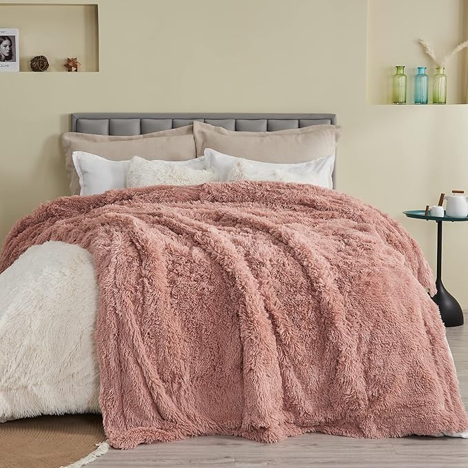 GONAAP Fuzzy Faux Fur Throw Blanket Pink Super Soft Cozy Plush Fuzzy Shaggy Blanket for Couch Sofa Bed (Pink, Throw(40"x50"))