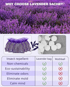 26 Pack French Lavender Sachet Bags, 100% Natural French Potpourri Dried Lavender Sachets for Drawers and Closets, Strong Smell Fragrance Fresh Scents Home