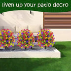 22.8" Set of 2 Fall Artificial Boxwood Topiary Ball with Spikes,UV Resistant Fake Outdoor shrubs with Violet Flowers, Realistic Faux Plants Bushes for Garden Front Porch Yard Patio Decor(Mixcolors)