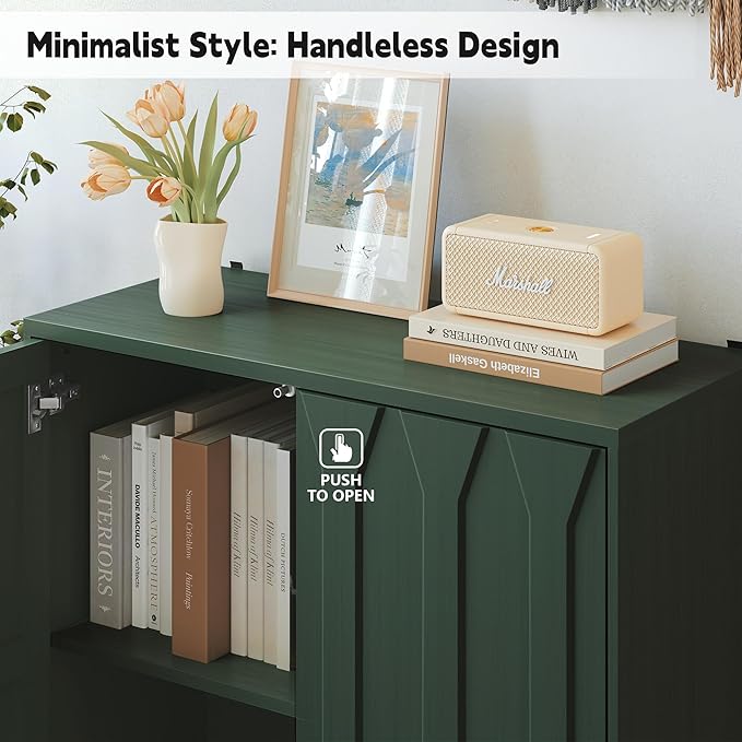 3More Accent Cabinet with 2 Doors,Sideboard Buffet Cabinet with Iron Legs and Adjustable Shelf,3D Lattice Design for Living Room, Entrance, Dining Room,Green