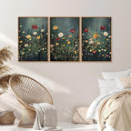 SIGNINART Vintage Floral Framed Canvas Wall Art, Dark Moody Wildflowers Wall Decor, Boho Abstract Flowers Artwork, Colorful Botanical Aestheticrt Art Paintings for Bedroom Living Room Office 16"x24"x3