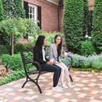 FDW Outdoor 50 Inches Garden Bench, Slatted Seat Armrests Floral Design Backres and Arch Legs, Perfect for Park, Yard, Porch, Lawn, Balcony, Backyard, Black