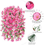 Ivydale 2 PCS Artificial Hanging Flowers Fake Plants Outdoor,Silk Morning Glory Faux Flowers with Eucalyptus Leaves,UV Resistant Realistic Hanging Plants for Home Garden Decor (Pink+Light Pink)