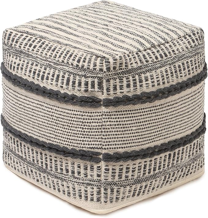 REDEARTH · Tufted Pouf Ottoman with Filler Textured Storage Cube Bean Bag Pouffe Footrest for Living Room, Bedroom, Nursery, Kidsroom; 100% Cotton (17.5"X17.5"X17.5", Chevron Gage)