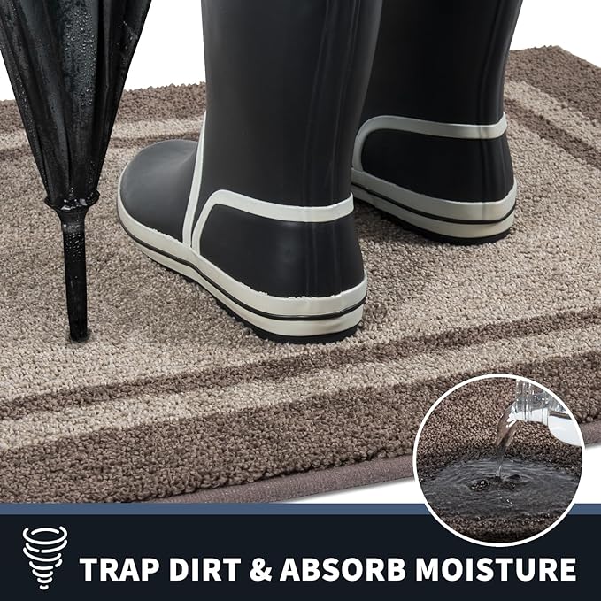 PURRUGS Dirt Trapping Door Mat 24" x 60", Non-Slip/Skid Machine Washable Entryway Rug, Shoes Scraper, Area Rug, Super Absorbent Welcome Mat for Muddy Wet Shoes and Paws, Beige & Grayish Brown