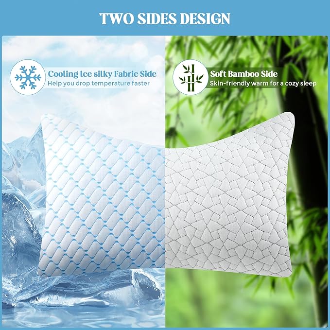 Bafode Memory Foam Pillows King Size Set of 2 Cooling Bed Pillow 2 Pack Shredded Memory Foam Pillow for Sleeping 20x36