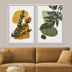SIGNFORD Framed Canvas Print Wall Art Set Mid-Century Forest Fern Leaf Collage Abstract Shapes Illustration Modern Art Decorative Nordic Nature for Living Room, Bedroom, Office - 24"x36"x2 White