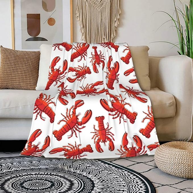 HGOD DESIGNS Red Lobster Fleece Throw Blanket Ultra Soft Cozy Blooming Decorative Flannel Blanket All Season for Home Couch Bed Chair Travel 50x60in