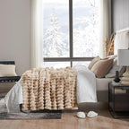 Cozy Bliss Faux Fur Throw Blanket for Couch, Cozy Warm Plush Striped Blanket for Sofa Bedroom Living Room, 60 * 80 Inches Tie-dye Kahki