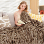 Ultra Soft Luxury Faux Fur Twin Blanket for Counch,Fuzzy Fluffy Plush Warm Cozy Elegant Wrinkled Blanket for Sofa Bedroom Living Room,（60"x80",Tie-dye Coffee）