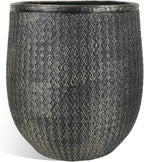 Worth Garden 12" Dia x 15" H Round Planter – Lightweight Magnesium Oxide Cement Plant Pot with Texture – Raised Pattern Concrete Look – Drainage Hole – Indoor & Outdoor Use - Black Gold