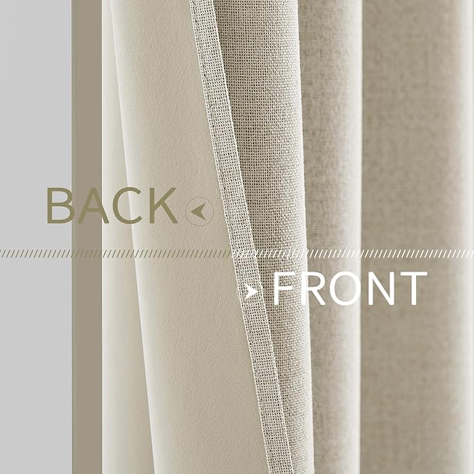 MIULEE 100% Blackout Linen Textured Curtains for Bedroom Solid Thermal Insulated Cream Grommet Room Darkening Curtains & Drapes Luxury Decor for Living Room Nursery 52 x 54 Inch (2 Panels)
