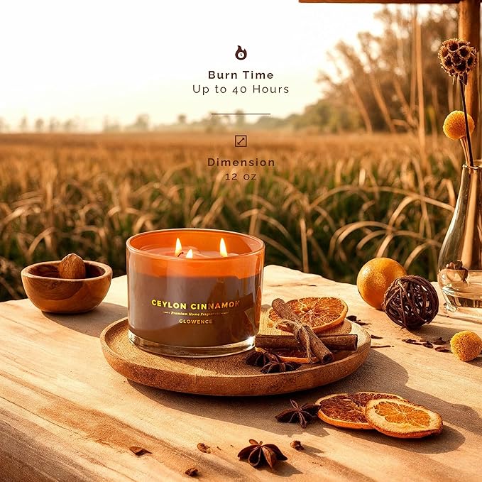 Luxury Cinnamon Scented Fall Candle - Housewarming Fall & Christmas Candle for Home - Elegant Gift for Women & Men - 100% Natural Soy Wax - Large 3 Wick Jar Candle - Up to 40 Hours Burning Time