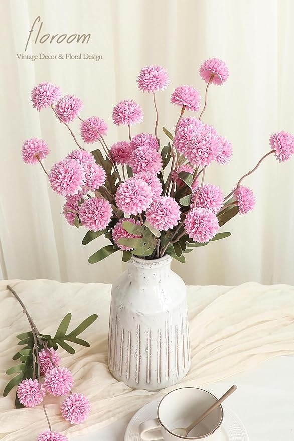 Floroom 5pcs Fuchsia Pink Faux Silk Mums Artificial Flowers, Bulk Fake Small Mini Chrysanthemums with Stems for DIY Wedding Centerpieces Floral Arrangements Vase Fillers Home Decorations