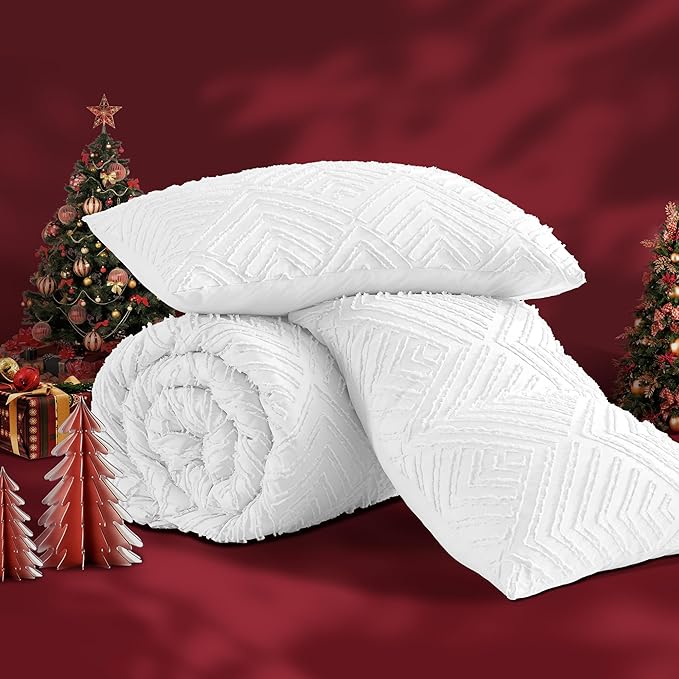 Andency White California King Comforter Set, 3 Pieces Boho Cal King Bed Comforter, Oversized Soft Lightweight Down Alternative Bedding Set with Tufted Design(104x96In, 2 Pillowcases)