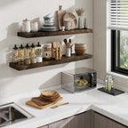 Floating Shelves, 8" Deep Rustic Solid Wood Wall Mounted Floating Shelves, Wall Shelves with Invisible Bracket for Living Room Bathroom Bedroom Kitchen, 32 Inch Set of 2, Walnut