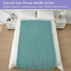 Bigacogo Chunky Knit Throw Blanket for Couch, 40x80 inches, 100% Hand Knitted with Thick Jumbo Chenille Yarn, Cozy Soft Large Rope Knot Cable Crochet Blankets for Sofa Bed Living Room, Light Teal