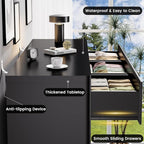 Black 9 Drawers Dressers for Bedroom, 57" Large Chest of Drawers with Handleless, Curved Profile, Modern Flute Dresser TV Stand, Wooden Closet Clothes Storage Organizer for Living Room