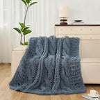 Esterra Chunky Knit Blanket Throw 50"x60", 100% Hand Knitted Chenille Throw Blanket, Cozy Soft Thick Cable Knit Throw Large Rope Knot Crochet Throw Blanket for Sofa Couch Bed, Blue Mirage