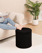 B FSOBEIIALEO Ottoman with Stroage, Round Sherpa Storage Ottoman Stool, Boucle Foot Rest 16.9"x16.9"x17.7"（Black