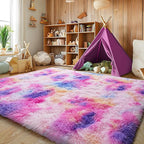 6x9 Fluffy Fuzzy Area Rug for Living Room Bedroom, Ultra Soft Large Living Room Rugs, Non Slip Thick Shag Rug for Dorm, Kids Girls Boys Rug for Home Decor Aesthetic, Dark Rainbow