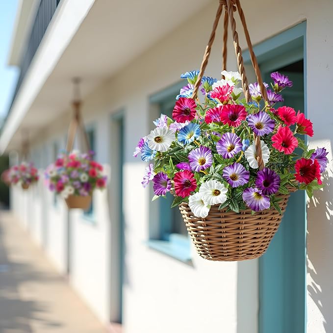 UV Resistant Artificial Petunias 13.3In Fake Flowers Artificial Flowers for Outdoors Silk Flowers 4PCS Fake Hanging Basket Plants Suitable for Outdoor Porch Decor patio Decor Mixed full color
