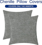 CaliTime Throw Pillow Covers Decorative 24 X 24 Inches Pack of 2 Cozy Chenille Cushion Cases for Couch Sofa Bed Living Room Home Medium Grey