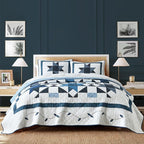 Secgo Handmade Quilted 100% Cotton Queen Comforter Set for Bed - 100% Cotton Quilts Queen Size, Black Bedspreads (90 * 96 Inch) with 2 Pillow Shams, Patchwork Reversible Lightweight Bedding