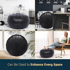 Marrakesh Gallery Genuine Leather Round Pouf Unstuffed - Moroccan Ottoman Footstool, Footrest Cover - Boho Decor - Bohemian Living Room, Bedroom, Kids Room, Gift & Wedding