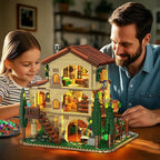 Winery Chateau House Building Set with Lights, Vineyard Castle Construction Model Home Decor, 1826 PCS Vine Estate Autumn Cabin Building Block Kit, Birthday Gift for Adults Teens Boys Girls