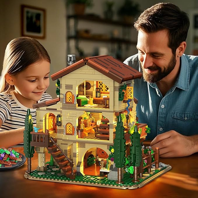 Winery Chateau House Building Set with Lights, Vineyard Castle Construction Model Home Decor, 1826 PCS Vine Estate Autumn Cabin Building Block Kit, Birthday Gift for Adults Teens Boys Girls