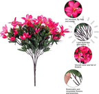 Artificial Flowers for Outdoors, 3 Bundles Fake Silk Azalea Bouquet Faux Flower Plants Outside Decoration UV Resistant Realistic Fake Flowers for Planter Front Door Patio Garden Walkways Home, Hotpink