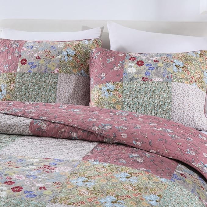 Secgo King Size Comforter Set- 100% Cotton Quilt King Size Set, Green, Sage bedspreads (96 * 108 Inch) with 2 Pillow Shams, Patchwork Reversible Lightweight Bedding